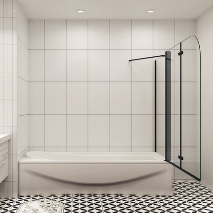 H.140 cm 6mm NANO Glas Duschabtrennung für Badewanne 2-teilig mit Seitenwand Schwarz 100+70 cm