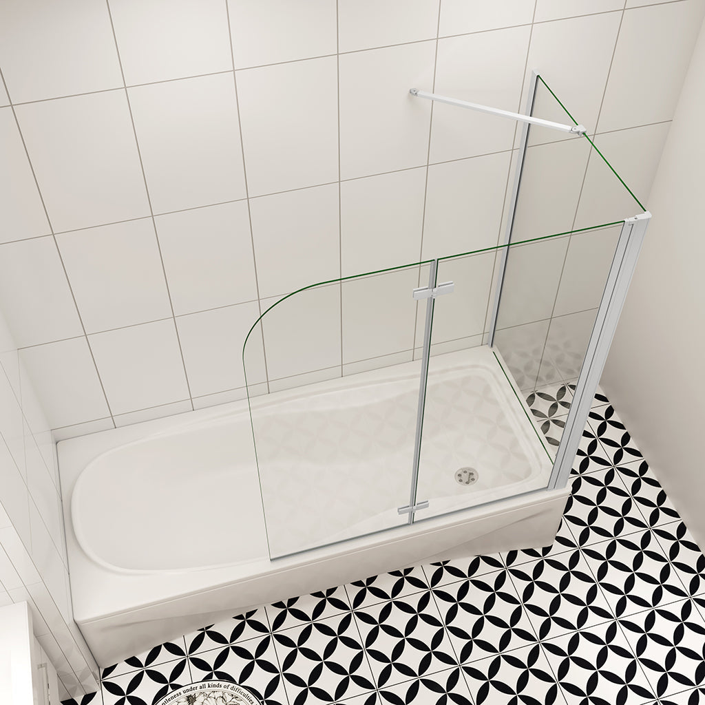 6mm NANO Glas H.140 cm Duschwand für badewanne 2-teilig Faltbar Badewannenaufsatz mit Seitenwand Duschtrennwand Duschabtrennung 100+70 cm