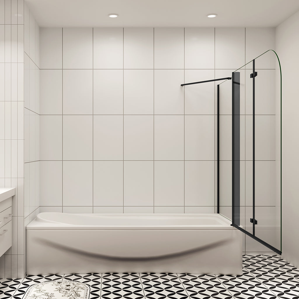 H.140 cm 6mm NANO Glas Duschabtrennung für Badewanne 2-teilig mit Seitenwand Schwarz 100+75 cm