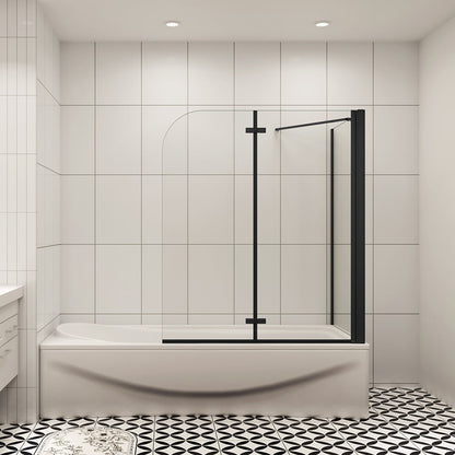 Duschabtrennung für Badewanne 2-teilig mit Seitenwand Schwarz 100+80 cm 6mm NANO Sicherheitsglas H.140 cm