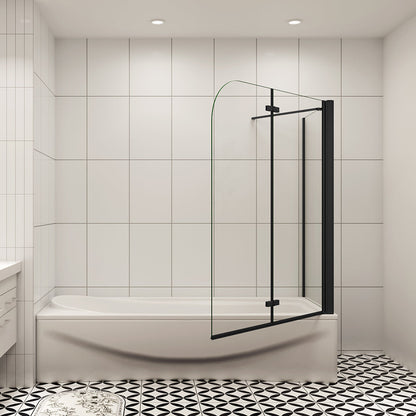 100+80 x H.140 cm 6mm NANO ESG Glas Duschabtrennung für Badewanne 2-teilig mit Seitenwand Schwarz