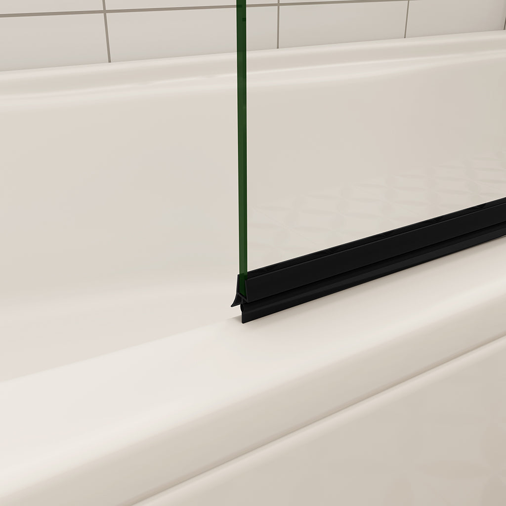 H.140 cm Badewannenaufsatz 3-fach Faltbar mit Seitenwand ESG Schwarz 6mm NANO Glas 130+75 cm