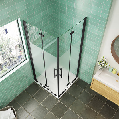 H.195 cm 6mm NANO Glas Eckeinstieg Klapptüren und schwarzen Profilen aus ESG Sicherheitsglas 90x70 cm