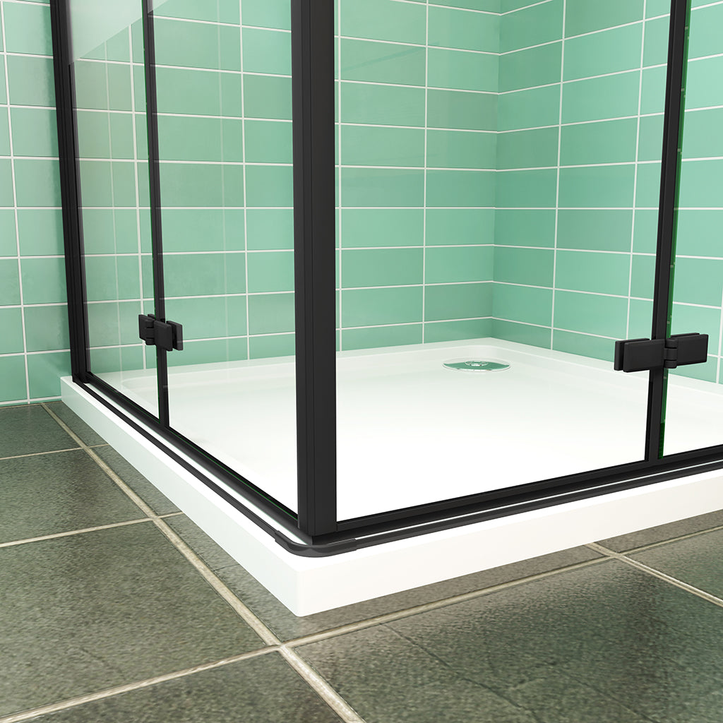 6mm NANO Glas H.195 cm Eckeinstieg Klapptüren und schwarzen Profilen aus ESG Sicherheitsglas 90x70 cm