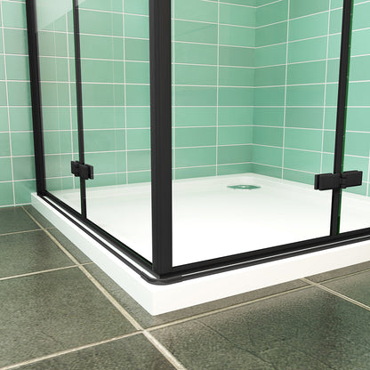 6mm NANO Glas H.195 cm Eckeinstieg Klapptüren und schwarzen Profilen aus ESG Sicherheitsglas 90x70 cm
