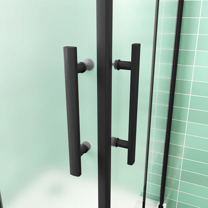 Eckeinstieg Klapptüren und schwarzen Profilen aus ESG Sicherheitsglas H.195 cm 90x70cm 6mm NANO Glas