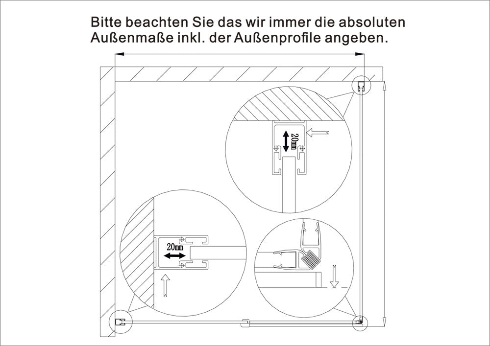 Duschabtrennung 80-120cm Scharniertür 70-100cm Duschwand 8mm Glas