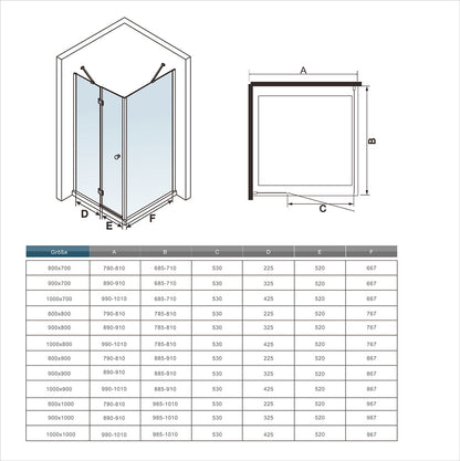 Duschabtrennung 80-120cm Scharniertür 70-100cm Duschwand 8mm Glas