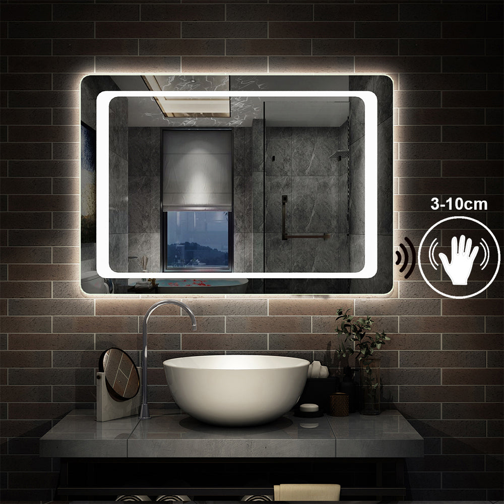 LED Badspiegel SENSOR-Schalter 80-100 cm Wandspiegel mit Beleuchtung Beschlagfrei Kaltweiß