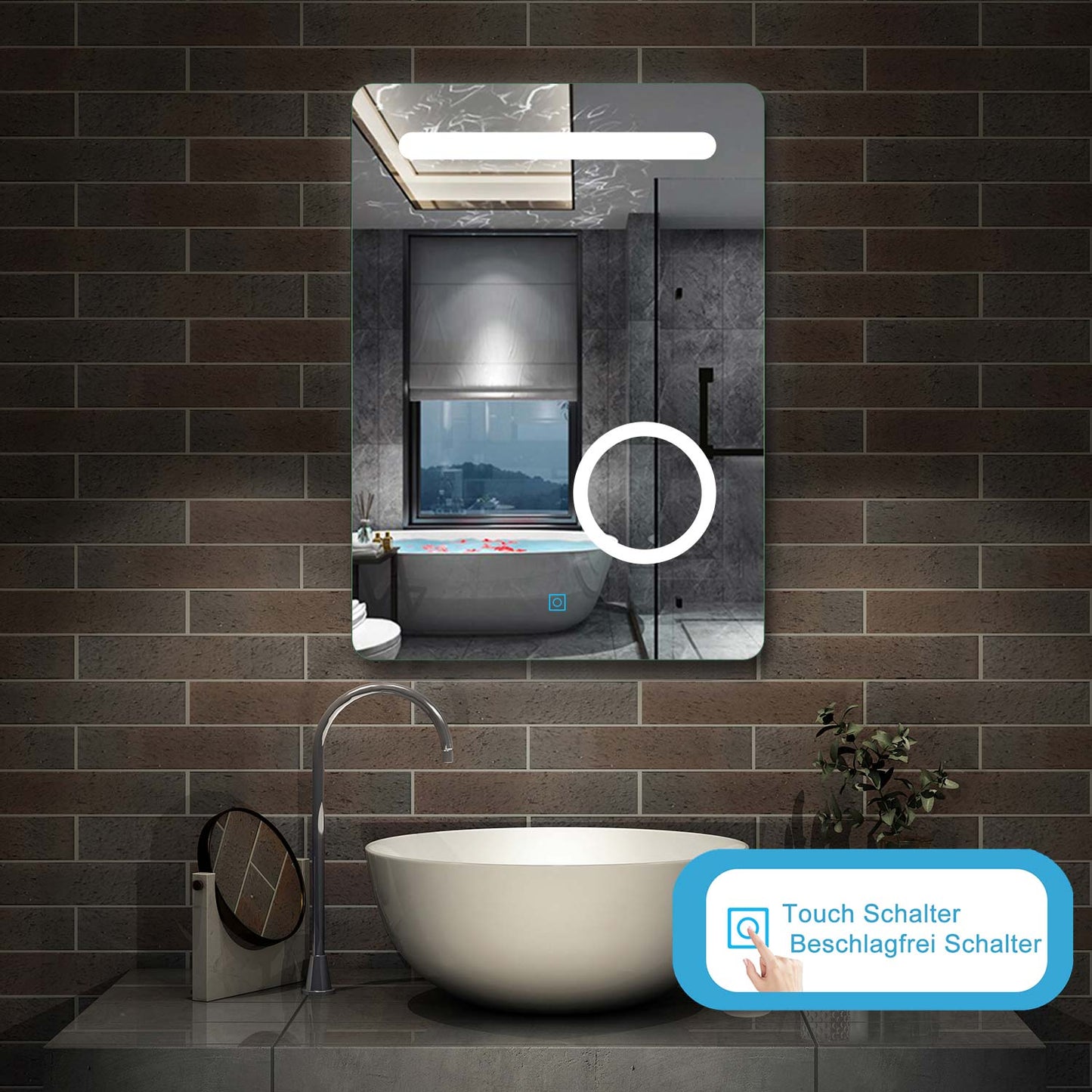 LED Badspiegel 50×70cm Wandspiegel mit Touch, Beschlagfrei,3-Fach Vergrößerung Schminkspiegel IP44 Kaltweiß energiesparend