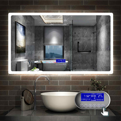LED Badspiegel 70 bis 160 cm 2 Lichtfarbe 2700k/6000K Wandspiegel mit Bluetooth, Touch, Beschlagfrei,IP44 Kalt/Warmweiß energiesparend