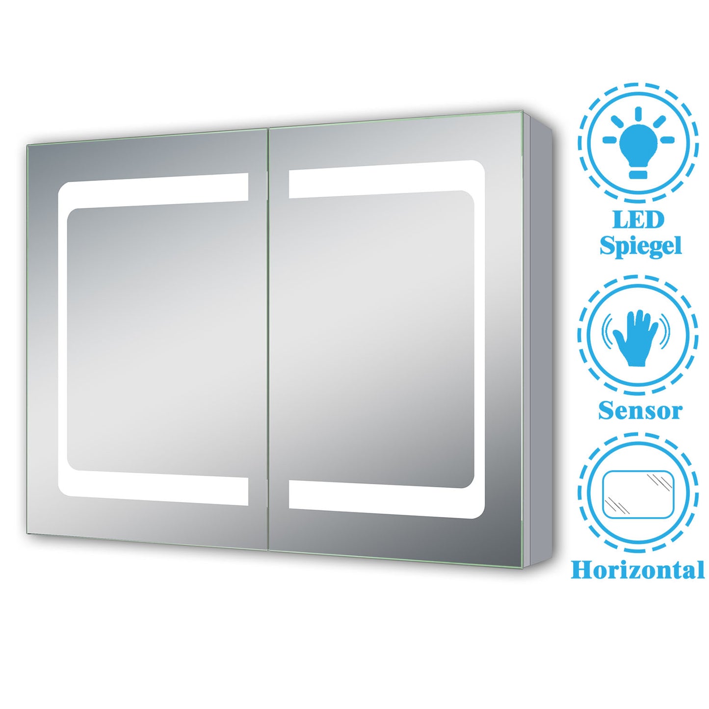 LED Spiegelschrank IVANO 80x60cm Badspiegel mit Beleuchtung, Aluminium, Doppelseitiger Spiegel, IR-Sensor Schalter, Wandspiegel Badezimmerschrank