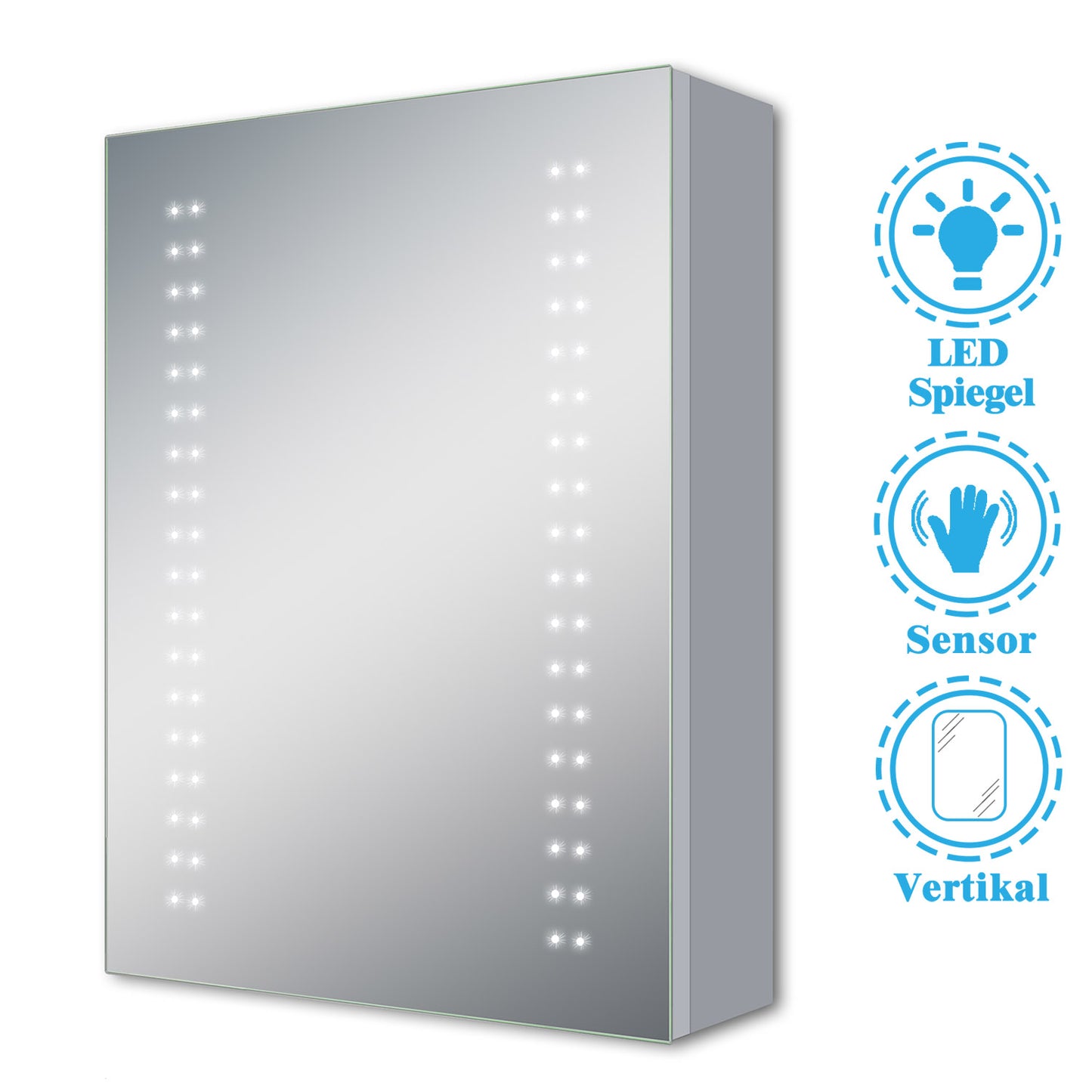 LED Spiegelschrank ELSA 50x70cm Badspiegel mit Beleuchtung, Aluminium, Doppelseitiger Spiegel, IR-Sensor Schalter, Wandspiegel Badezimmerschrank