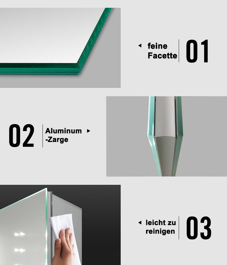 LED Spiegelschrank ELSA 50x70cm Badspiegel mit Beleuchtung, Aluminium, Doppelseitiger Spiegel, IR-Sensor Schalter, Wandspiegel Badezimmerschrank