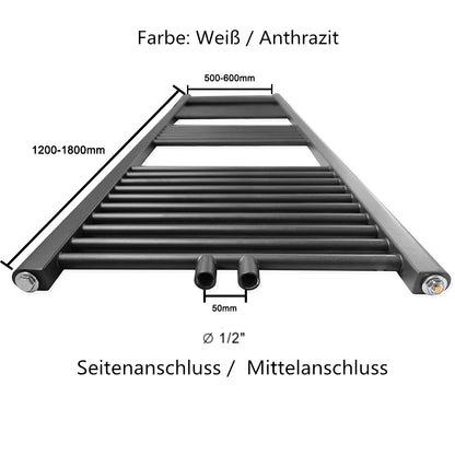 Badheizkörper Mittelanschluss Heizkörper Handtuchtrockner Weiß/Anthrazit Gerade