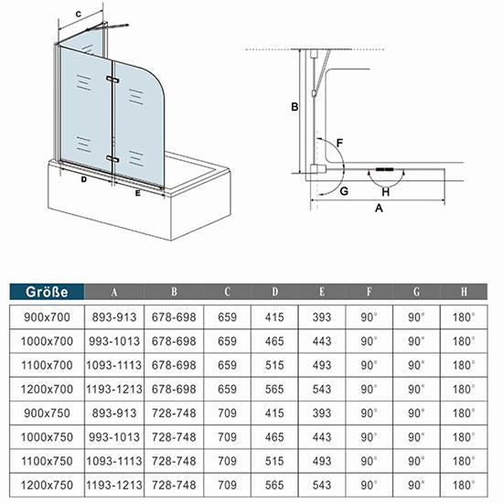Duschkabine Falttür Drehfalttür Glas