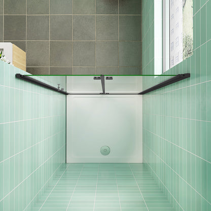 H.195 cm 6mm NANO Glas Schwarze Profile Nischentür 90 cm
