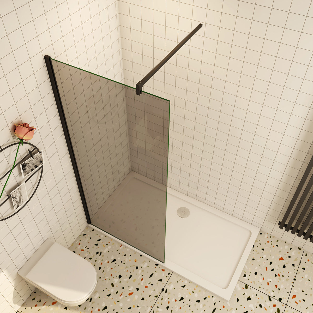 Duschwand für Walk-in Duschen 8mm Glas Schwarze Splitterschutzfolie 140x200cm