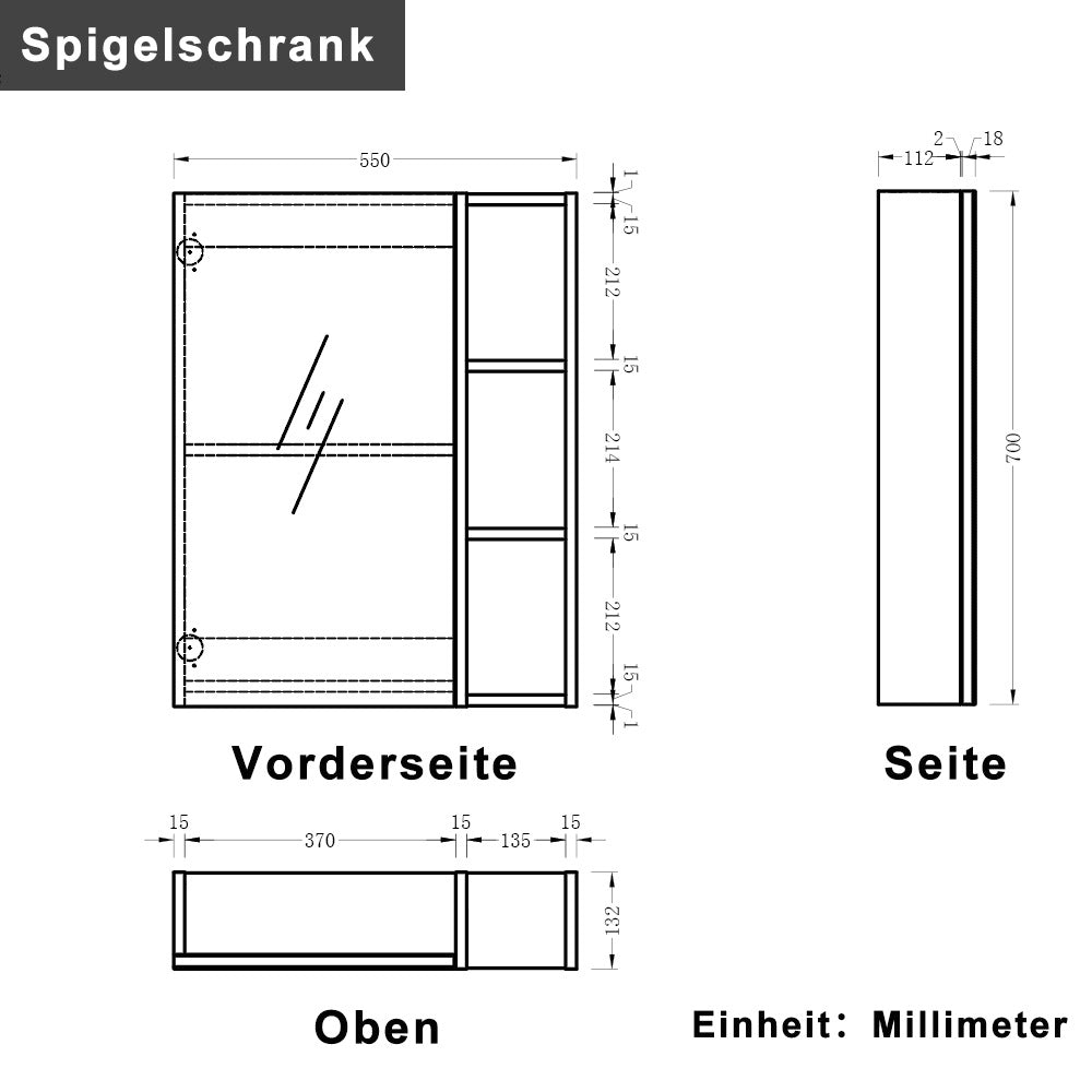 Badezimmer Spiegelschrank 55/70/90 cm Badschrank Wandschrank Hängeschrank