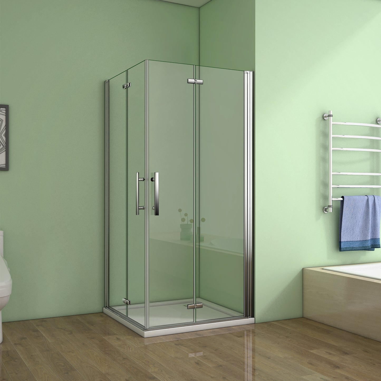 Duschkabine Eckeinstieg 90x90 cm Falttür Drehfalttür Dusche H.185 cm Glas