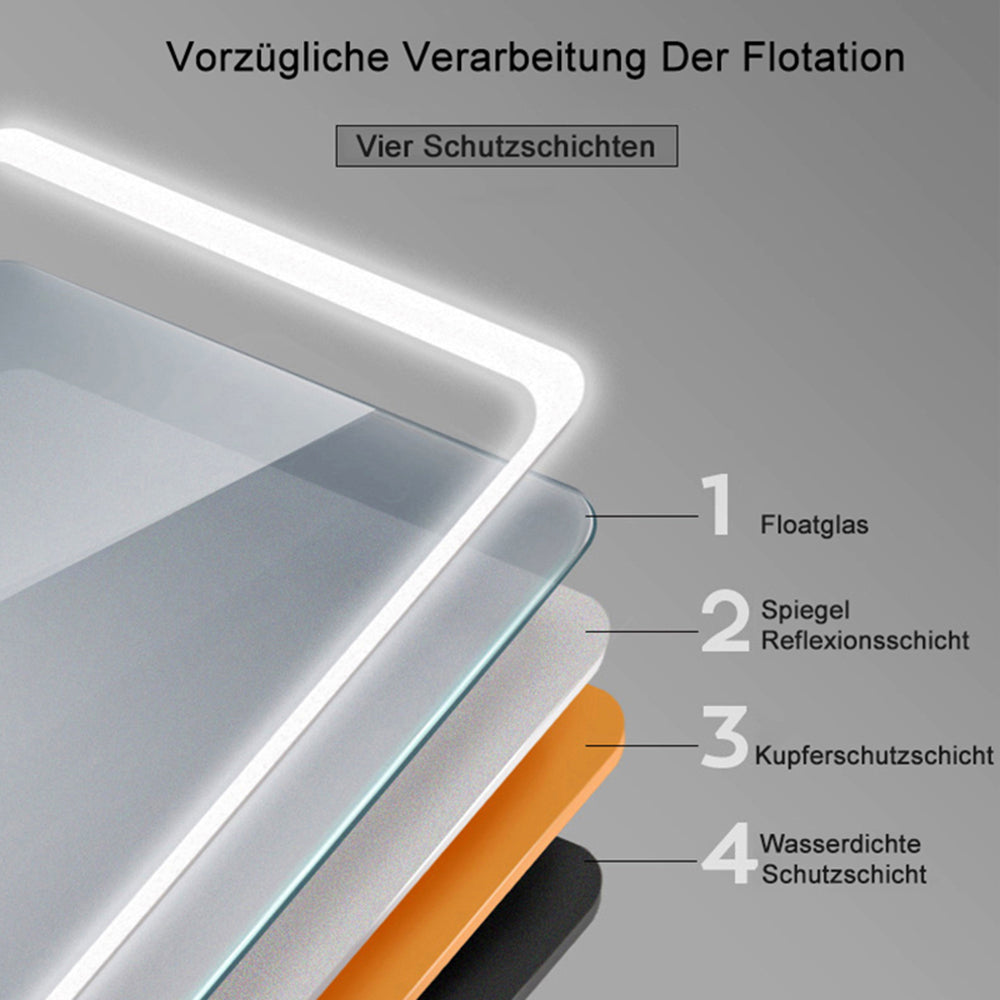 LED Badspiegel 45×60, 50×70, 60×80 cm Wandspiegel mit Beleuchtung Touch Beschlagfrei Kaltweiß