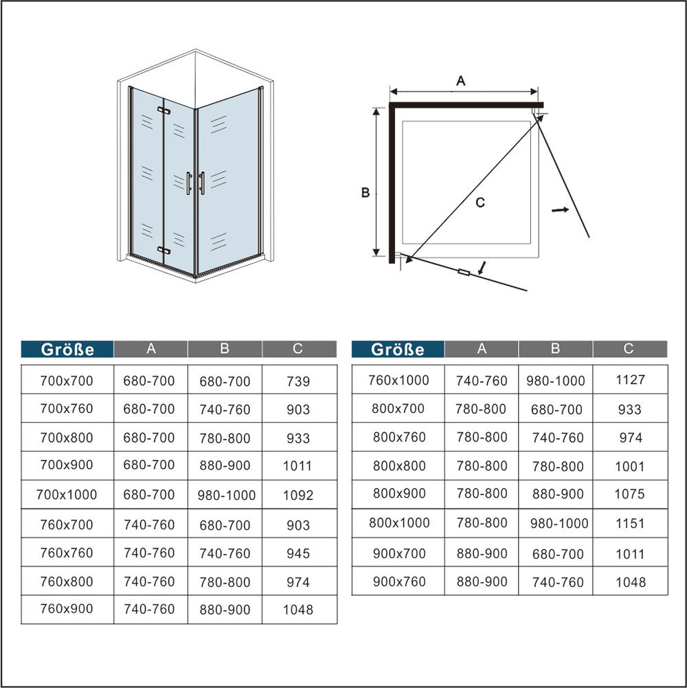 Duschkabine Eckeinstieg Falttür Eckdusche Drehfalttür Glas Höhe: 195cm