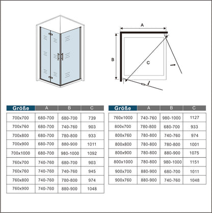 Duschkabine Eckeinstieg Falttür Eckdusche Drehfalttür Glas Höhe: 195cm