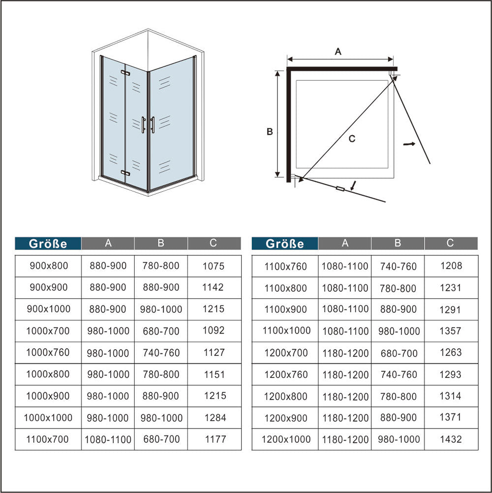 Duschkabine Eckeinstieg Falttür Eckdusche Drehfalttür Glas Höhe: 195cm