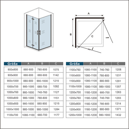 Duschkabine Eckeinstieg Falttür Eckdusche Drehfalttür Glas Höhe: 195cm