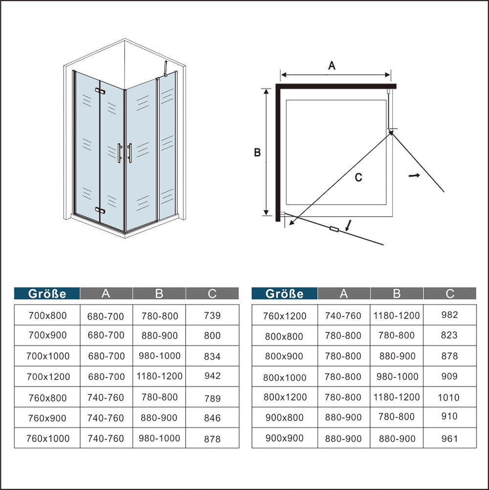 Duschkabine Eckeinstieg Falttür Eckdusche Drehfalttür Glas Höhe: 195cm
