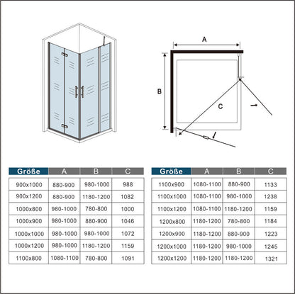 Duschkabine Eckeinstieg Falttür Eckdusche Drehfalttür Glas Höhe: 195cm